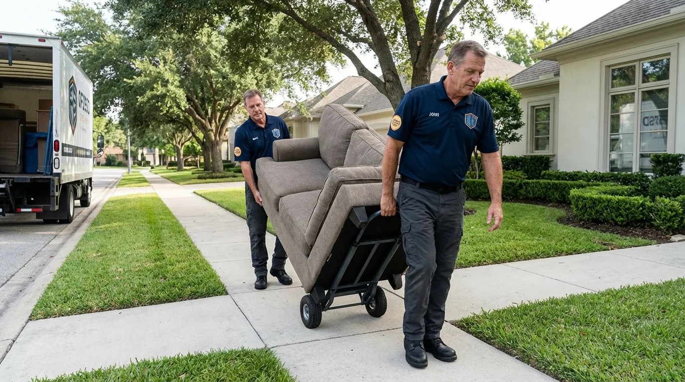 Local residential moving crew loading furniture in Von Ormy, TX